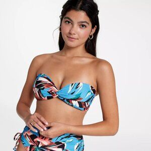 CALIA Women's Twisted Bandeau Swim Bikini Top, XL, Tranquil Blue Floral